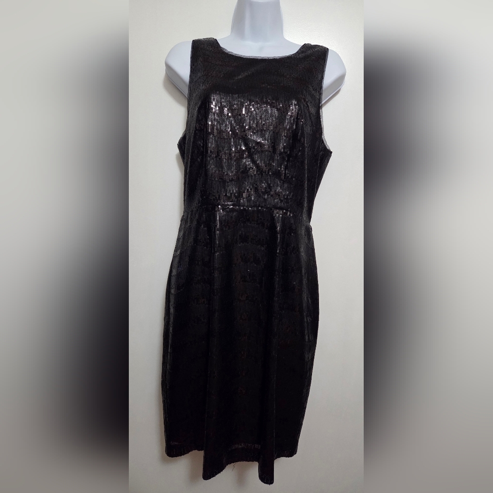 BCBG Max Azaria Black Sequined Sleeveless Nera Dress Size 12 NWT